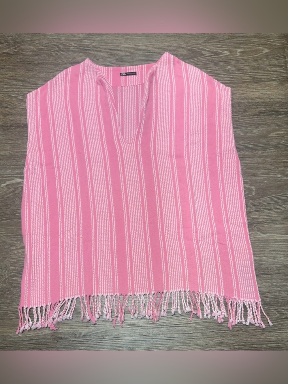 Zara Kaftan Cover Up  Fringe Short Cotton Dress Small/ Medium
